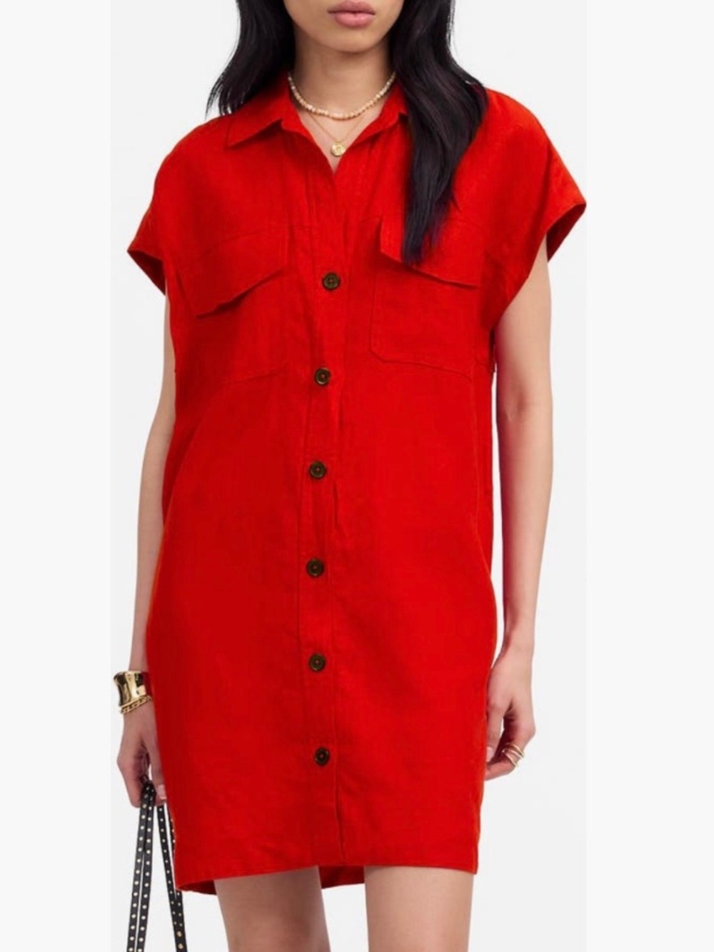 Madewell 100% Linen Oversized Utility Shirtdress Red SZ S
